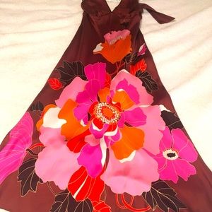 Banana Republic silk halter dress, floral motif